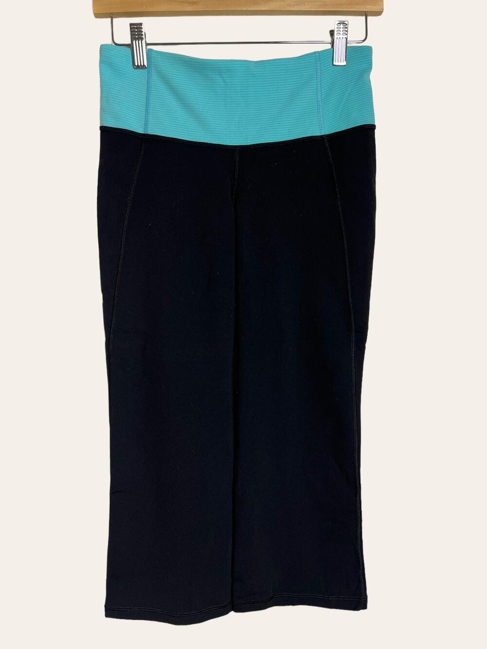 Lululemon Add Flare Black Teal Blue Split Cropped Yoga Athletic Leggings Size 6